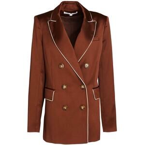 Veronica Beard Brown Satin Roche Double Breasted Long Sleeve Flap Pockets Blazer